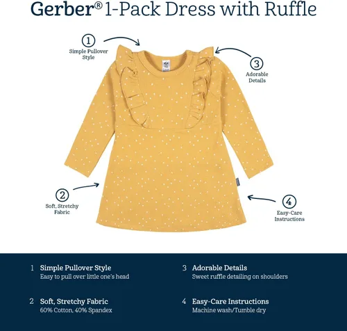 Miniatura 6 de Gerber Vestido de manga larga con detalle de volantes para bebé niña