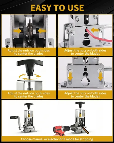 Miniatura 5 de Máquina peladora de alambres, desguace de 0.04 a 1 pulgada, herramienta peladora de alambre de doble accionamiento accionada por taladro/manivela
