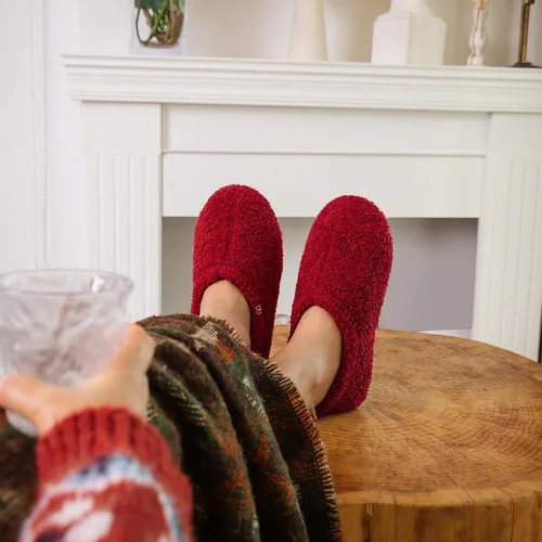 Miniatura 2 de HomeTop Mocasines de espuma viscoelástica de piel rizada y mullida con forro polar