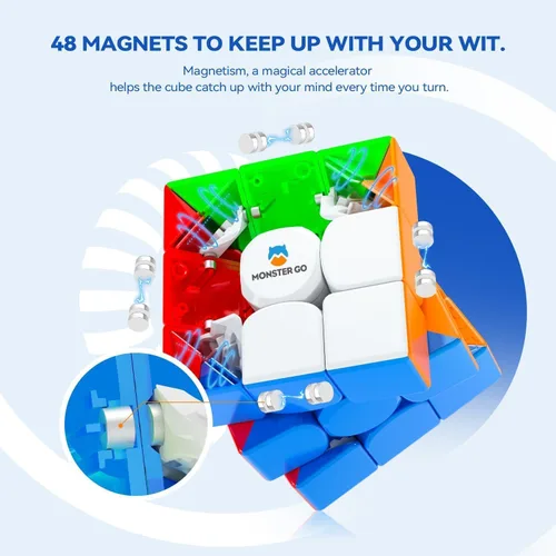 Miniatura 2 de Monster Go Cubo de velocidad magnético 3x3, cubo mágico sin calcomanías de 48 imanes, juguete de rompecabezas 3D educativo para niños principiantes