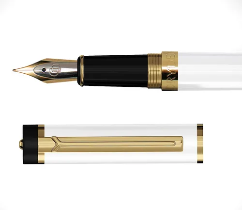 Miniatura 2 de Dryden Designs Pluma estilográfica. Caja premium de punta mediana 6 cartuchos de tinta incluidos (blanco perla)