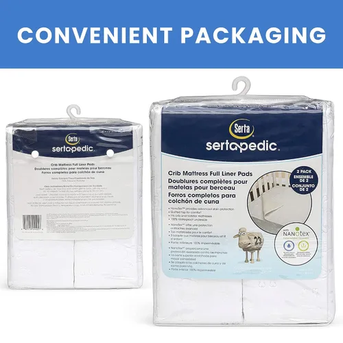 Miniatura 4 de Serta Sertapedic - Almohadillas protectoras para colchón de cuna (paquete de 2) – 100% impermeables con tecnología Nanotex – Ideal