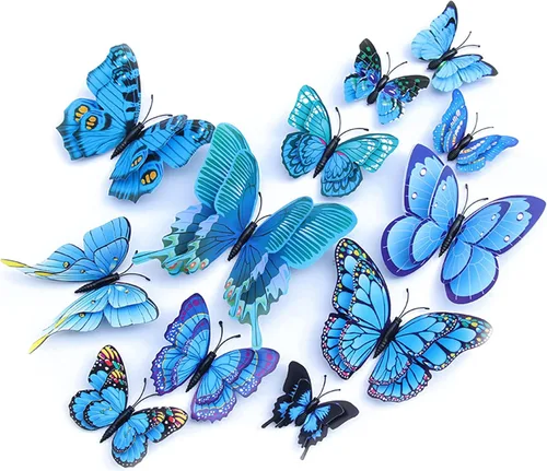 OPSEAM Decoración de pared de mariposa, 24/48 unidades, calcomanías de mariposas 3D para decoración de fiestas con imanes (azul, 24)
