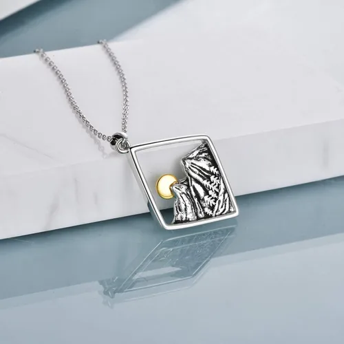 Miniatura 2 de YFN Collar de plata de ley con dije de onda del océano y cadena de montaña, regalo de joyería para esquiadores, excursionistas, campistas