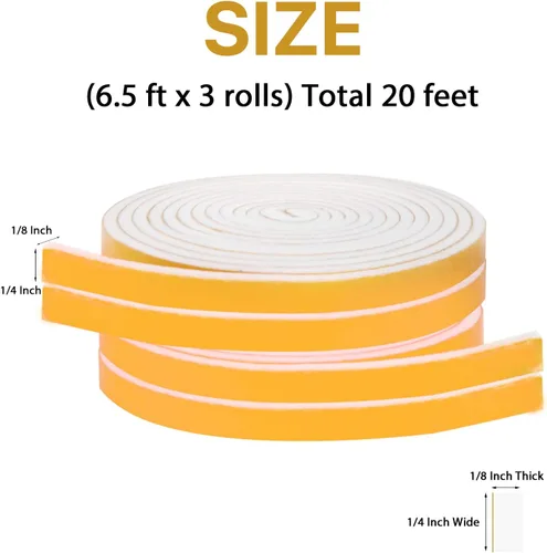 Miniatura 2 de Burlete de Espuma para Clima - 4 Rollos, 1/4 Pulgada de Ancho X 1/8 Pulgada de Grosor, Total 52 Pies de Largo, Burlete Adhesivo de Espuma Aislante