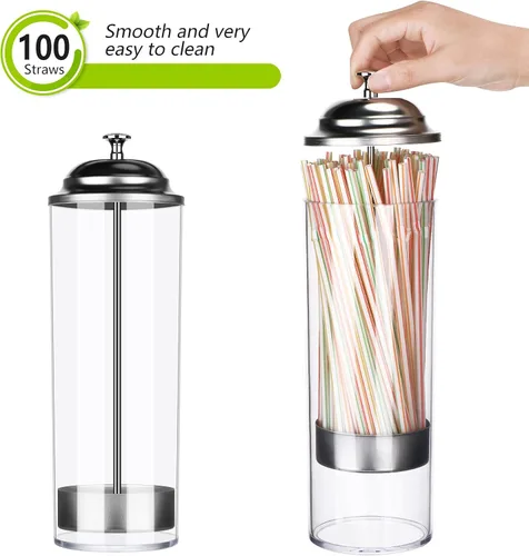 Miniatura 3 de Patelai Dispensador de popotes y 100 popotes de plástico organizador con tapa para sorbetes transparentes para mostrador de fiestas (clásico, fresco)