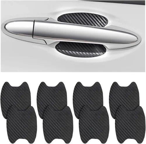 8 unidades de calcomanías para manija de puerta de coche, protector antiarañazos de fibra de carbono para taza de puerta de coche, película