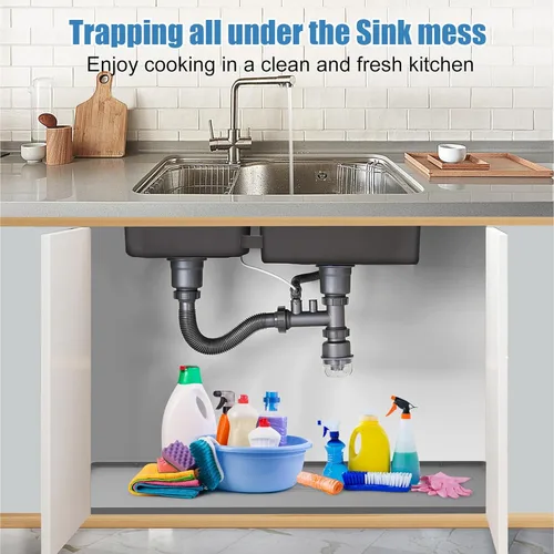 Miniatura 2 de Tapete para debajo del fregadero de cocina, impermeable, 34 x 22 pulgadas, forro de silicona para debajo del fregadero, tapete protector de gabinete