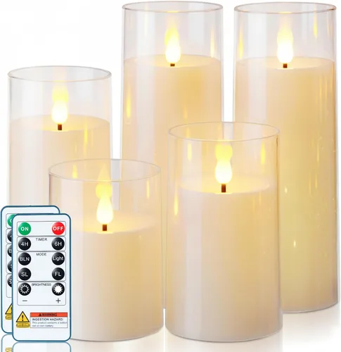 Miniatura 17 de Homemory Velas parpadeantes sin llama de color blanco puro, velas LED acrílicas con control remoto y temporizador, juego de 5