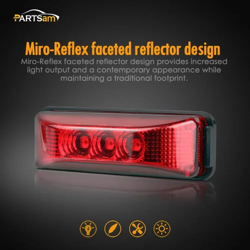 Miniatura 4 de Partsam 10 luces LED de 3.9 pulgadas, impermeables, color rojo, 3 LED, para remolque, camión, barco, DC12 V, luz LED facetada de línea fina