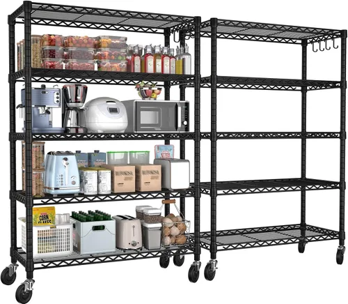 Miniatura 18 de PrimeZone Estantería de alambre de 74 pulgadas de alto, 1250 libras, estantes de almacenamiento de 5 niveles con ruedas, certificado NSF, estante