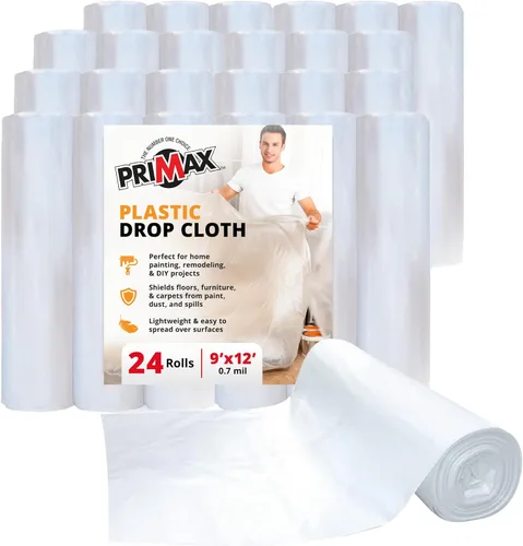 Miniatura 8 de PRIMAX Paño de plástico para pintores – 9 x 12 pies – Paquete de 3 – Lona de pintura impermeable – Tela de caída para pintura – Cubierta de suelo