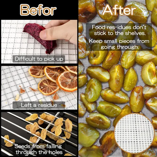 Miniatura 4 de Paquete de 6 hojas deshidratadoras de silicona, alfombrillas deshidratadoras antiadherentes para secadora de frutas, forro de bandeja reutilizable