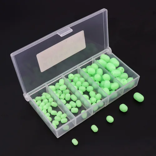 Miniatura 3 de 100 cuentas de pesca con brillo luminoso de plástico suave, cuentas redondas, señuelos de pesca, cuentas de pesca de mar verde, herramientas