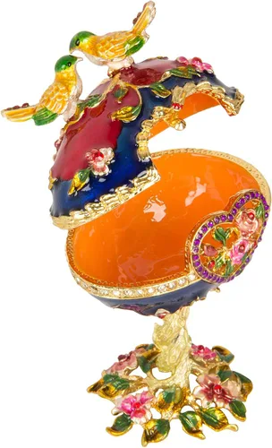 Miniatura 4 de QIFU Pintado a mano esmaltado estilo huevo Faberge decorativo con bisagras joyería baratija caja regalo único para decoración del hogar