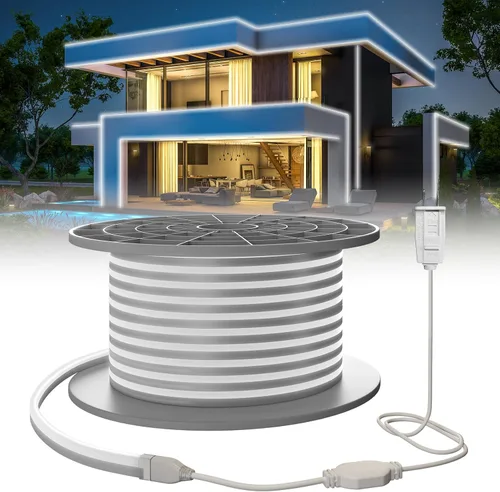 Tira de luces LED de neón de 100 pies / 98.4 ft, luz blanca diurna, 6000 K, impermeable, IP65, tira de luz LED flexible CA de 110 a 120 V, luces LED
