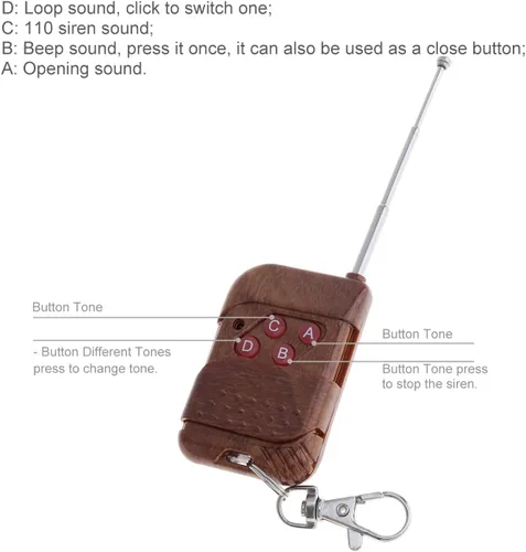Miniatura 5 de 7 sonidos ruidosos alarma de advertencia de coche policía fuego sirena cuerno altavoz con control remoto marrón 12V 100W (1PC control remoto)