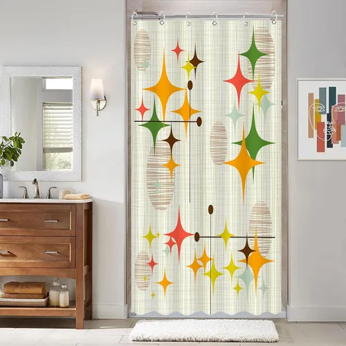 Miniatura 17 de Cortina de ducha extra larga de eucalipto gris y blanco de 84 pulgadas, cortinas de ducha de hojas florales grises para baño, cortina de baño