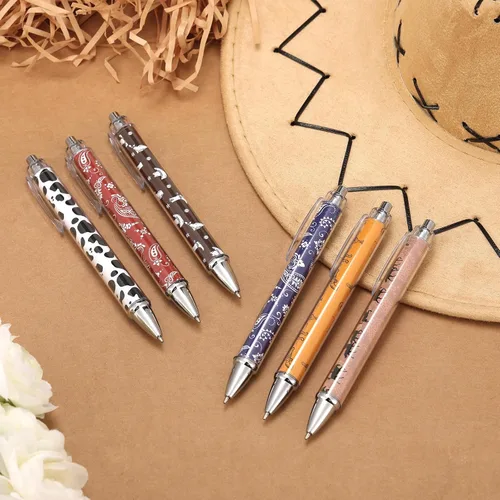 Miniatura 6 de Colarr 24 bolígrafos de gel retráctiles negros con estampado a granel, regalos de fiesta de vaquero occidental, suministros de oficina para regalos