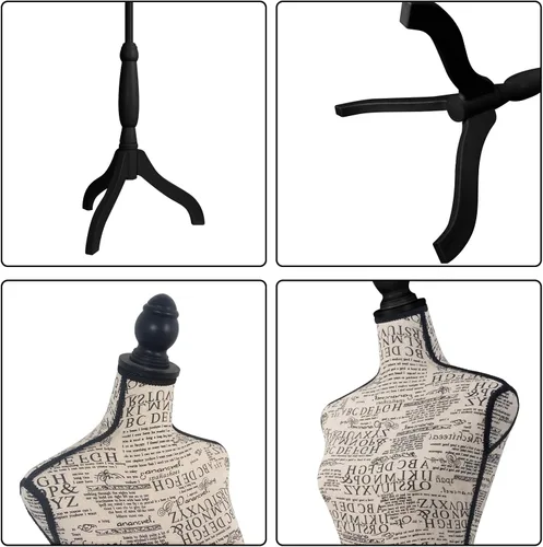 Miniatura 4 de Maniquí femenino con forma de torso y con trípode ajustable, color negro, para mostrar ropa o joyería PetGirl