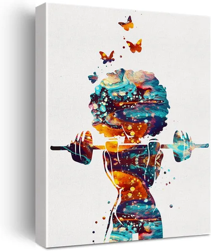 Hijie Póster de acuarela de niña de fitness para decoración del hogar, dormitorio, gimnasio, lienzo para levantamiento de pesas, pintura de pared