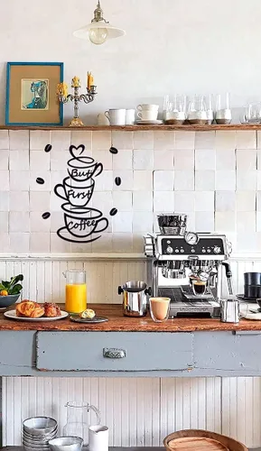 Miniatura 7 de 4eN Letrero de pared con texto en inglés «But First Coffee» – Decoración moderna de madera MDF para cocina y cafetería – Elegante decoración
