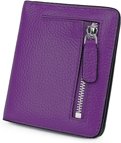 BIG SALE-AINIMOER billetera de bolsillo pequeña con cremallera, plegable, compacta de cuero con bloqueo por identificación por radiofrecuencia, para