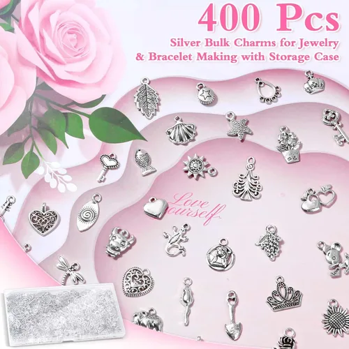 Miniatura 3 de 400 dijes de plata para la fabricación de joyas, lotes a granel al por mayor, pequeños colgantes de metal de plata tibetana mixta para hacer