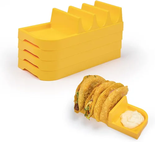 Juego de 4 soportes para tacos – Cada soporte para tacos para 3 tacos – Estante para tacos con divisor – Kit Taco Tuseday Apto para horno y