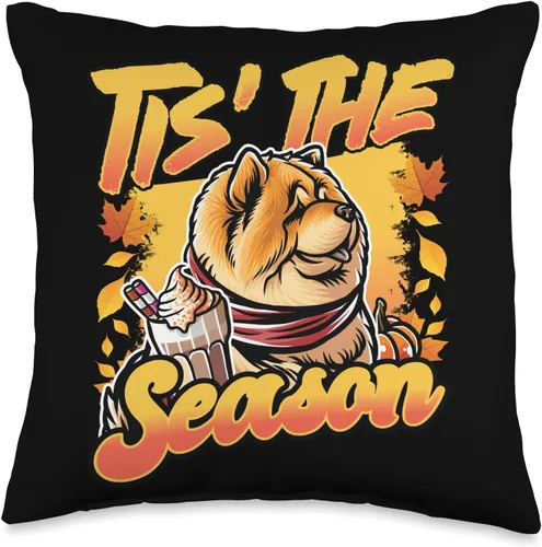 BCC Chow Chow Shirts & Asian Dog Lover Gifts Chow Dog Scarf Pumpkin Happy Thanksgiving Throw Pillow, 16x16, Multicolor