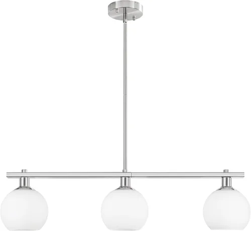 Miniatura 8 de Iluminación de isla de cocina, 3 luces, lámparas colgantes lineales con pantallas de vidrio de leche, candelabros negros de granja para comedor