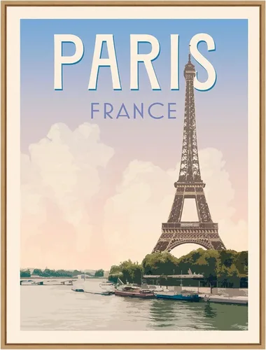 Amanti Art Framed Canvas Wall Art 42x32 Retro Style Travel Poster III by Victoria Barnes, Framed Wall Art Canvas, Cityscapes Artwork, Modern Decor,