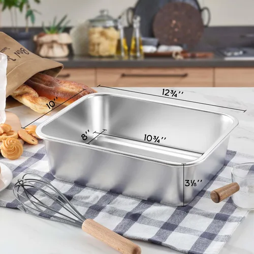 Miniatura 2 de Onader - Bandeja para lasaña profunda, rectangular de acero inoxidable de 10 x 8¼ pulgadas, bandeja para hornear de metal, apta para horno