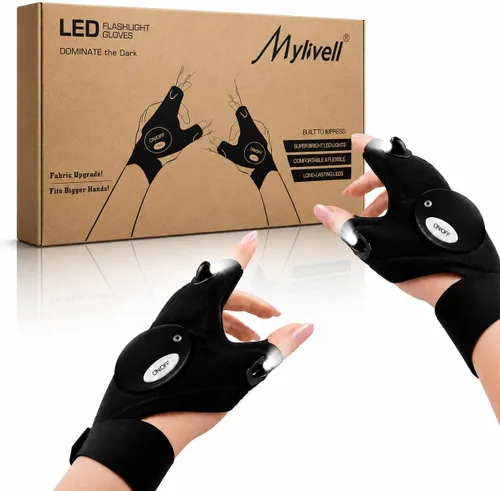 Guantes de linterna LED manos libres Mylivell, regalos para el Día del Padre para pesca, linterna de camping gadgets para hombres, guantes con luces