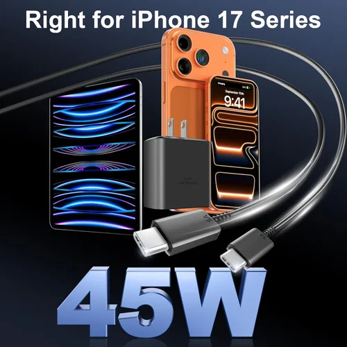 Miniatura 5 de Cargador para iPhone 17 16 Pro Max de carga rápida, 45W USB C Cargador súper rápido bloque con cable de carga tipo C de 3.05m para iPhone 17 Pro