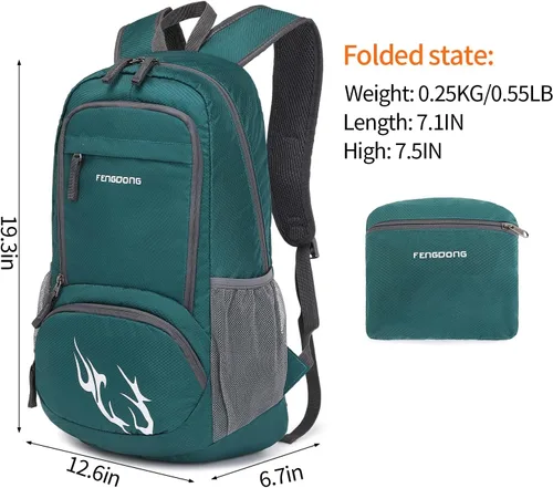 Miniatura 2 de FENGDONG mochila ligera plegable impermeable de 35L, mochila de senderismo pequeña para viajes, para hombres y mujeres A9-verde oscuro