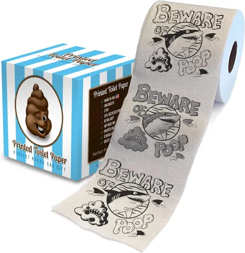 Printed TP Beware of Shark Poop - Papel higiénico impreso para broma, sorpresa, decoración de baño, regalo novedoso para hombres, mujeres, amigos,