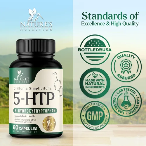 Miniatura 4 de 5 cápsulas de hidroxitriptófano – 180 mg por porción Suplemento 5 HTP más calcio para la salud cerebral y apoyo al sueño, fórmula extra fuerte