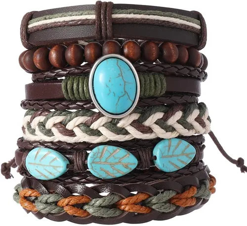Miniatura 54 de Pulsera Gótica Ajustable de Cuero Trenzado Punk Multicapa de Estilo Grunge, Conjunto de Pulseras Emo con Brazalete de Metal, Envoltura