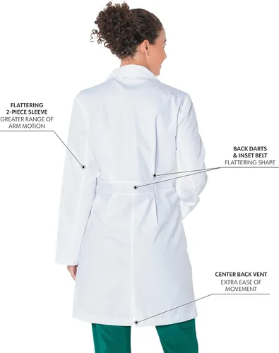 Miniatura 3 de 5 bolsillos, ajuste clásico relajado, longitud completa, 3 botones, bata de laboratorio para mujer 3165