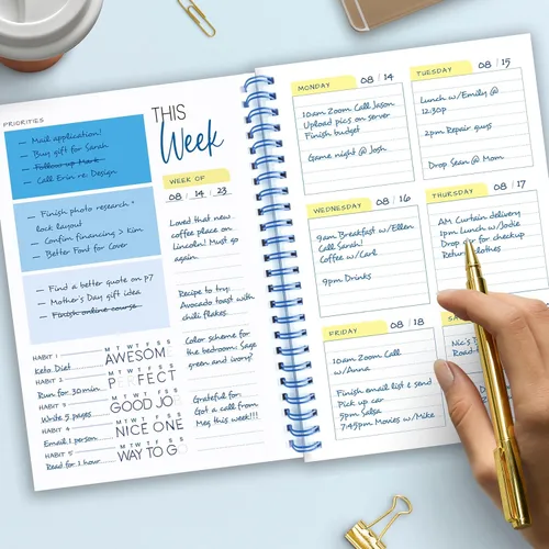 Miniatura 2 de Agenda semanal encuadernada en espiral A5 – Agenda sin fecha – Cuaderno de lista de tareas – Rastreador de hábitos – 52 semanas – Agenda diaria sin