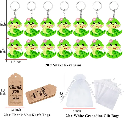 Miniatura 2 de El paquete de 60 recuerdos de fiesta de serpientes incluye 20 llaveros de serpiente, 20 etiquetas de agradecimiento, 20 bolsas de regalo para fiesta