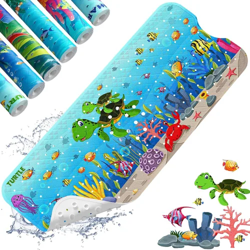 XIYUNTE Tapete de baño para bebé, para niños, 40 x 16 pulgadas, extralargo, antideslizante, de caricaturas, para tina o ducha, con ventosas y