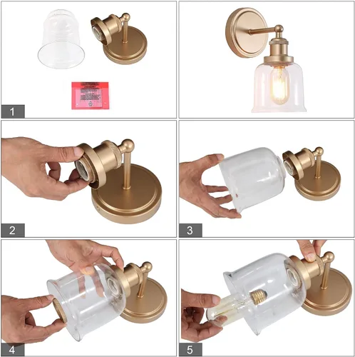 Miniatura 7 de classy leaves Apliques dorados de pared, 1 luz dorada para baño, aplique de pared moderno con pantalla de vidrio transparente para dormitorio, sala