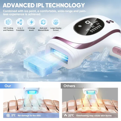 Miniatura 3 de Depilación láser para mujeres y hombres, dispositivo de depilación IPL, cuidado de la piel multifunción 3 en 1, contacto de enfriamiento de hielo