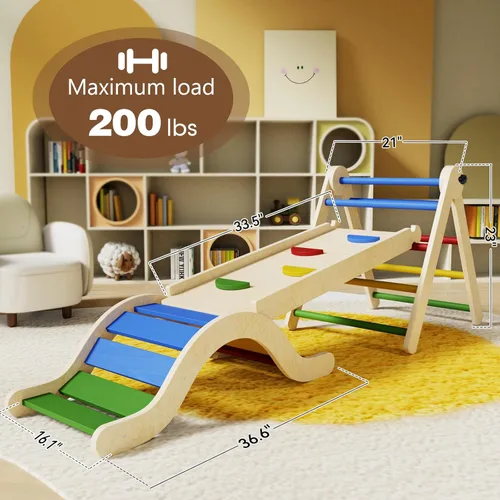 Miniatura 7 de doowroodni Conjunto de Triángulo Pikler 7 en 1 Juguetes de Escalada para Niños Pequeños Interior Plegables Juguetes de Escalada para Bebés de Madera