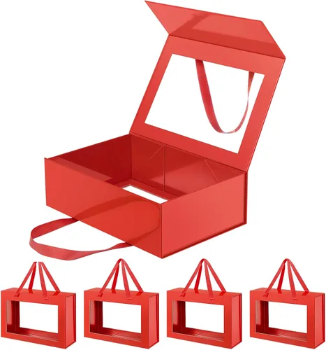 Miniatura 26 de Caja de regalo negra con ventana, caja de regalo magnética transparente para regalo, caja de propuesta de padrino de boda (10.5 x 7.5 x 3 pulgadas)