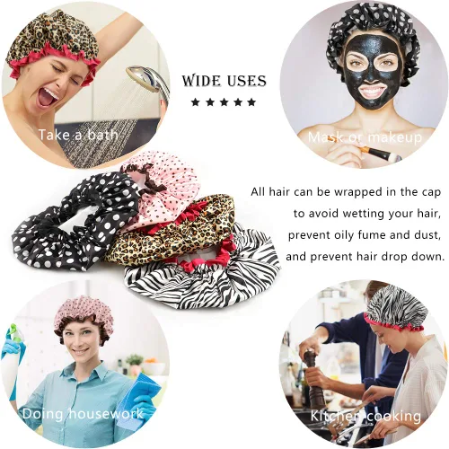 Miniatura 6 de TCOTBE Gorro de ducha para mujer, elástico y reutilizable, protección del medio ambiente, doble capa impermeable