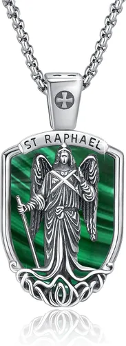 Miniatura 506 de Collar con colgante de plata de ley 925 con medalla de San Patrón, joyería religiosa para hombres y mujeres, con cadena de acero inoxidable 316L
