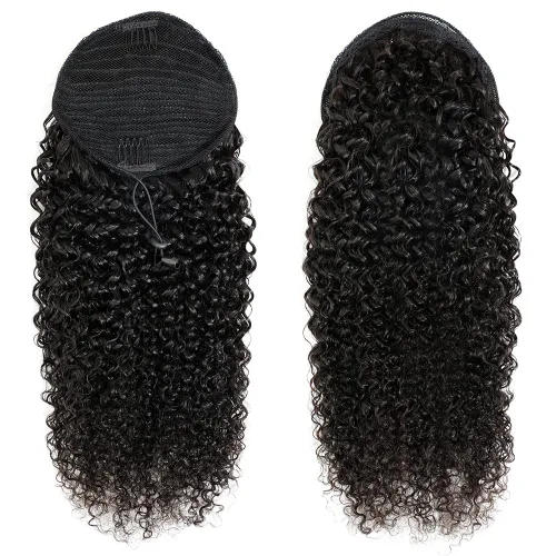 Miniatura 2 de Adette Colas de caballo rizadas de 12 pulgadas, extensiones de cabello humano con cordón, extensiones de cabello rizado con clip en cola de caballo